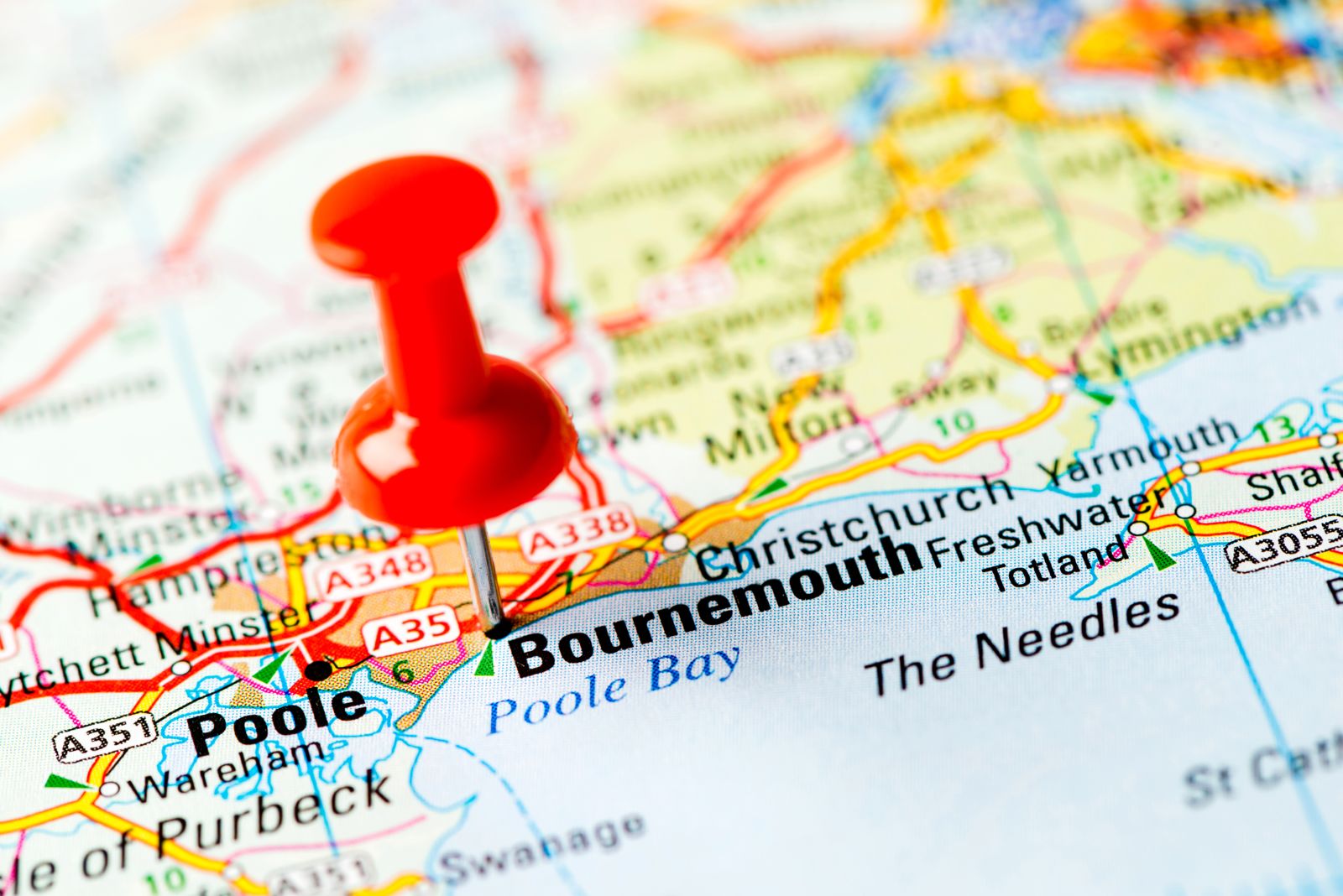 Map with a pin in Bournemouth